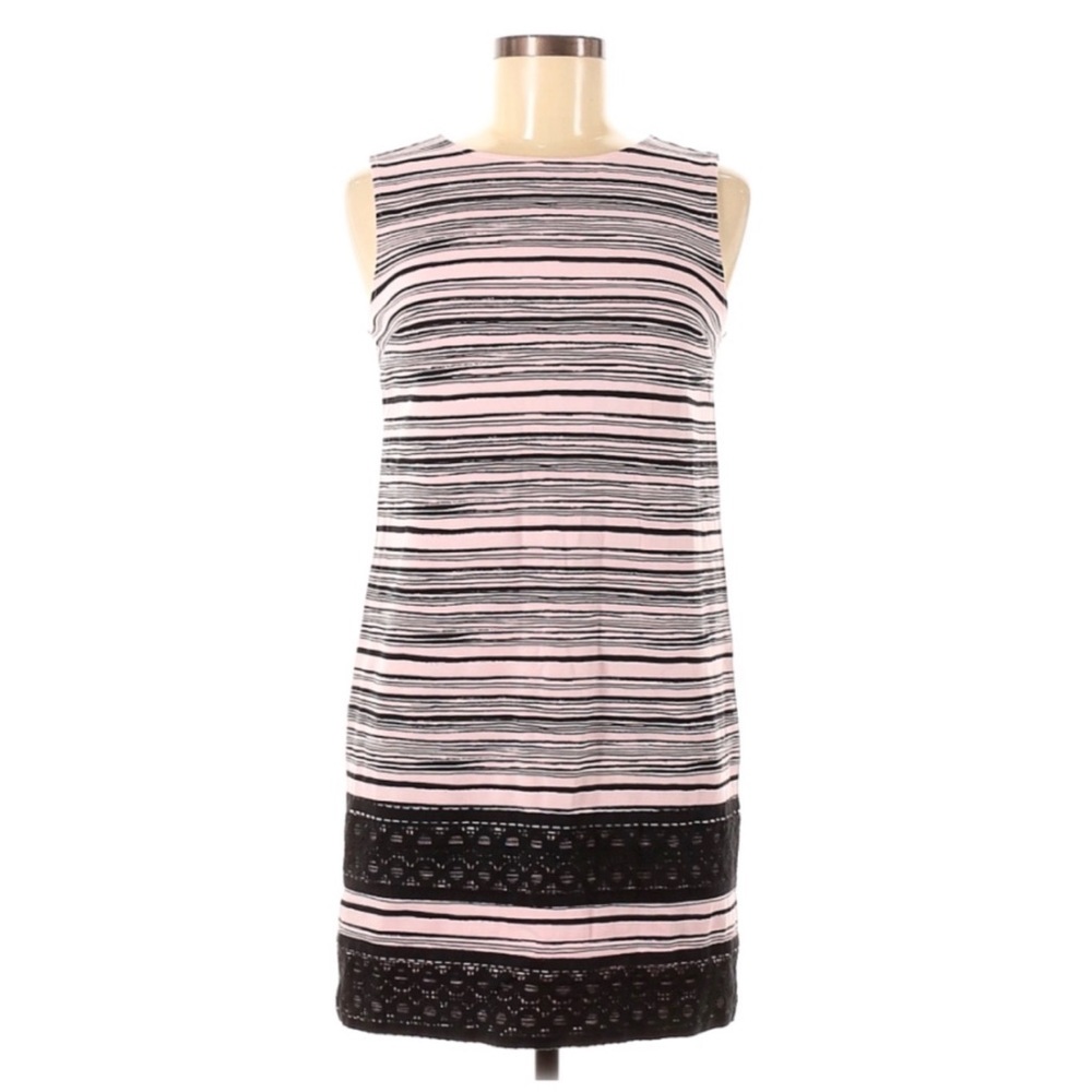 Ann Taylor Pink Black Striped Sleeveless Shift Dress Size 6 Petite